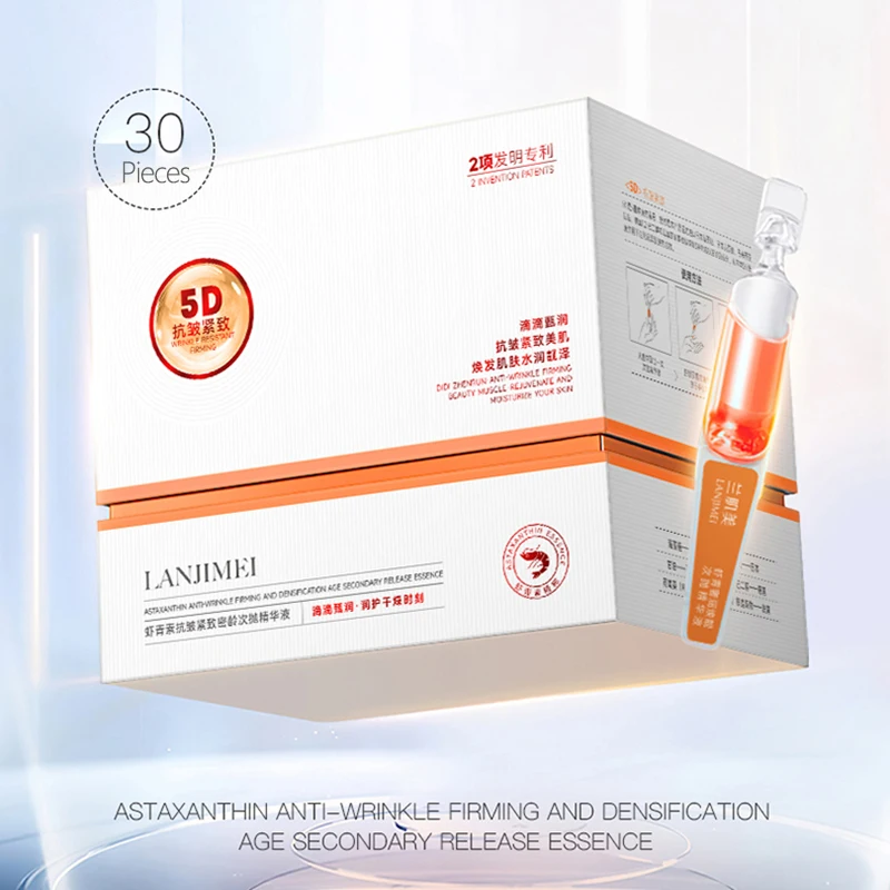 30 Stück Astaxanthin Anti-Aging-Falten Serum Vitamin E tief feuchtigkeit spendend pflegende Hyaluron säure straffend aufhellen Gesicht Hautpflege Revitalisierendes Gesichtsserum Smooth Fade Fine Lines