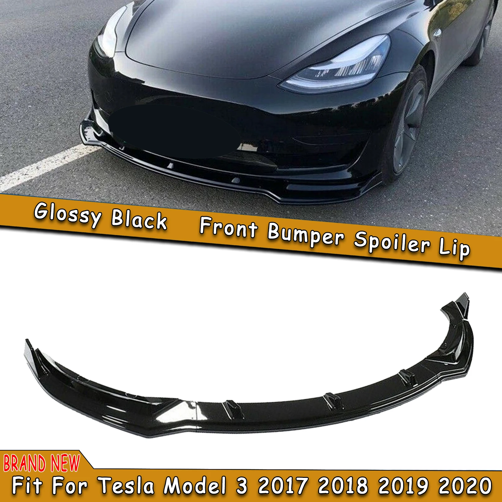 Car Front Bumper Spoiler Lip Lower Splitter Canard Guard For Tesla Model 3 2017-2023