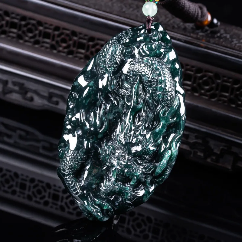 

Натуральный жадеит, изысканно резной властный трехмерный планшет дракона, увеличенный толстый нефрит, мужской модный амулет, подарок