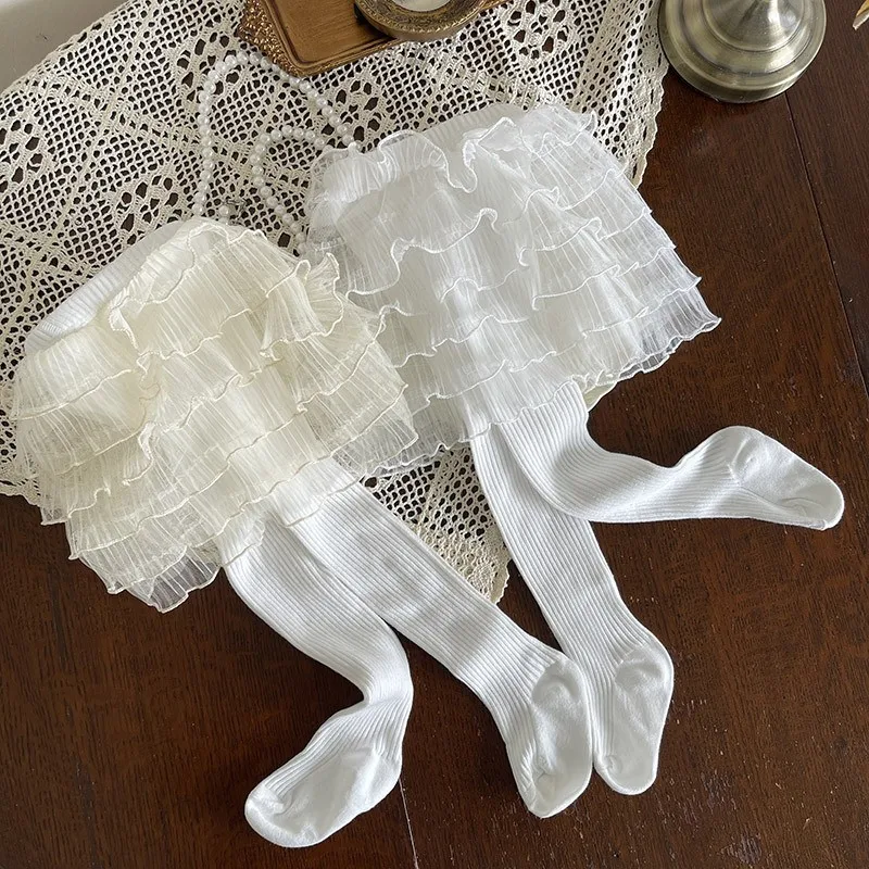 Baby Lace Princess Leggings Stocking Sock Thermal Velvet Tights for Kids Girls Layered Ruffle Bloomers Pantyhose Under Dresses