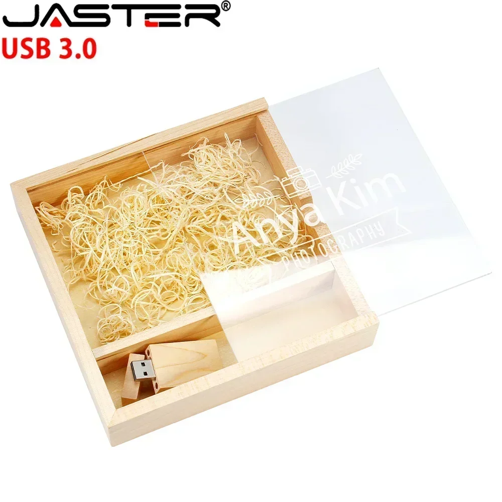 JASTER pamięć USB 3.0 przezroczysta akrylowa pokrywka drewniane ramka na zdjęcia Album Pendrive 64GB 128GB 16GB 32GB 8GB 4GB U stick prezent ślubny