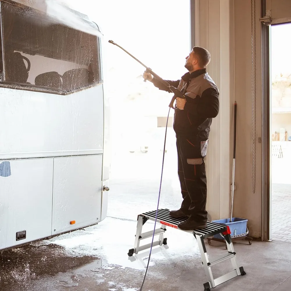 Scaletta pieghevole in alluminio con banco da lavoro portatile e piattaforma in gomma antiscivolo per lavori su cartongesso