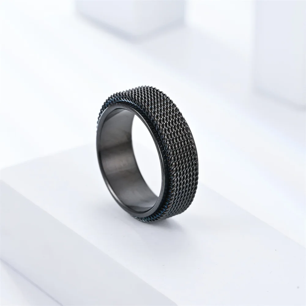 Anti-Stress Rotating Mesh Chain Men\'S Finger Ring Anxiety Relief Spinning Metal Spinner Fidget Ring Trendy Jewelry Anillos