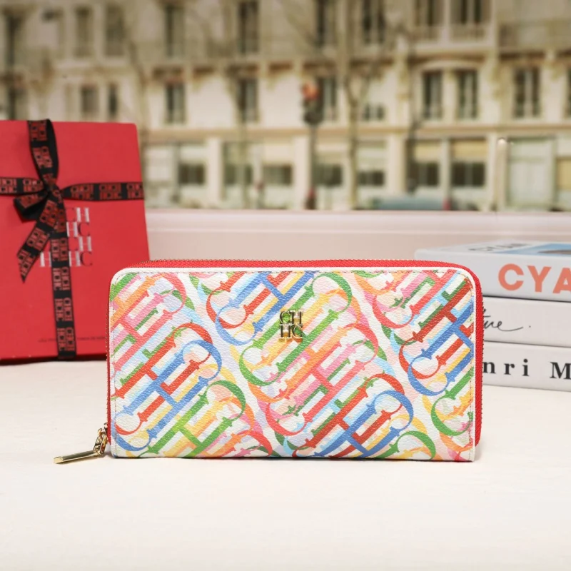 CH New Model Colorful Women's Fashion Classic Zipper Wallet with Real Texture, Unisex Long Wallet