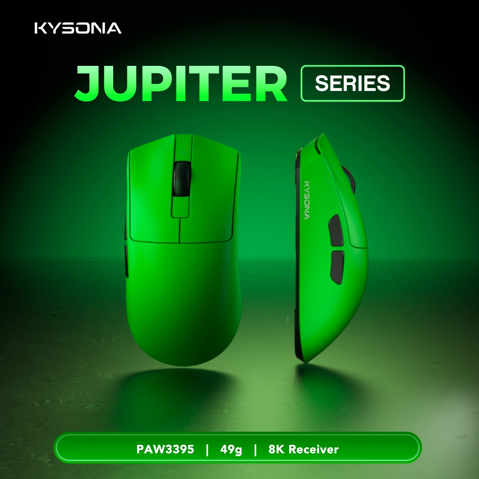 KYSONA Jupiter Wireless Gaming Mouse Bluetooth Mice PAW3395 Sensor 26000DPI 8khz Lightweight 49g For Big Hands PC Laptop Gamer