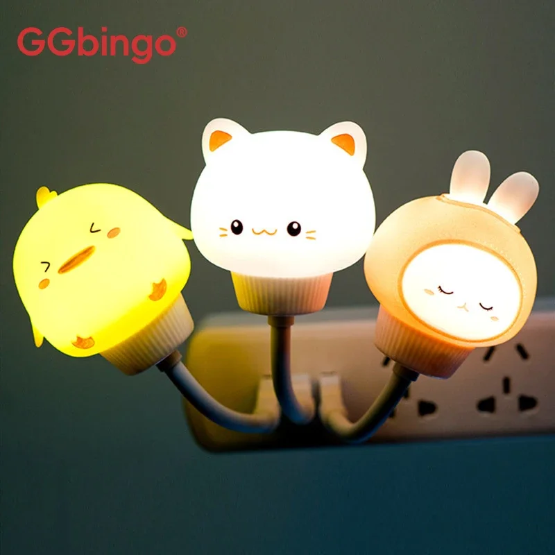 Usb luz da noite led controle de voz bonito dos desenhos animados noite lâmpada urso gatinho controle remoto para o bebê criança quarto decoração lâmpada cabeceira