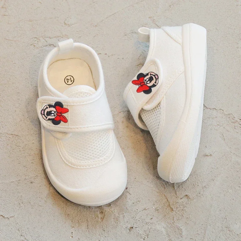 Chaussures en Toile et Maille avec Semelle Souple Velcro pour Garçon et Fille, Minnie Mouse, pour la Maternelle, 2 à 8 ans, Nouvelle Collection Printemps Été 2024