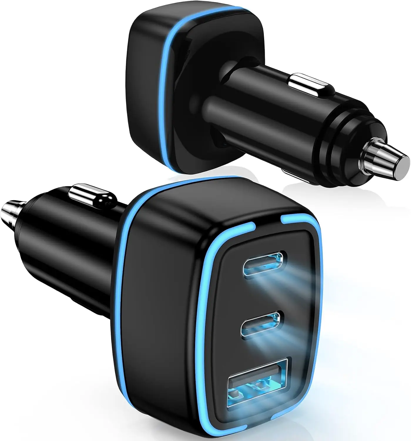 Chargeur de voiture USB C, adaptateur allume-cigare super mini PD à 3 ports, lot de 2 USB-C pour une charge rapide en voiture pour iPhone 16/15 Pro Max, Galaxy S25/S24, iPad, Pixel, téléphones Android, essentiels de voyage pour hommes