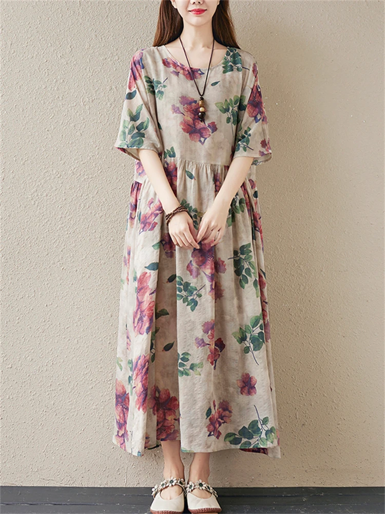 

Женское летнее Хлопковое платье с коротким рукавом и цветочным принтом