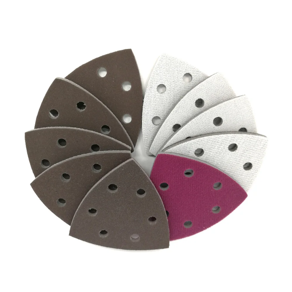 5 Pcs 6 Hole 90*90*90mm Sponge Red Sanding Sheets Triangle Sandpaper Hook Loop 300-2000 Grit Abrasive Sanding Disc For Polishing