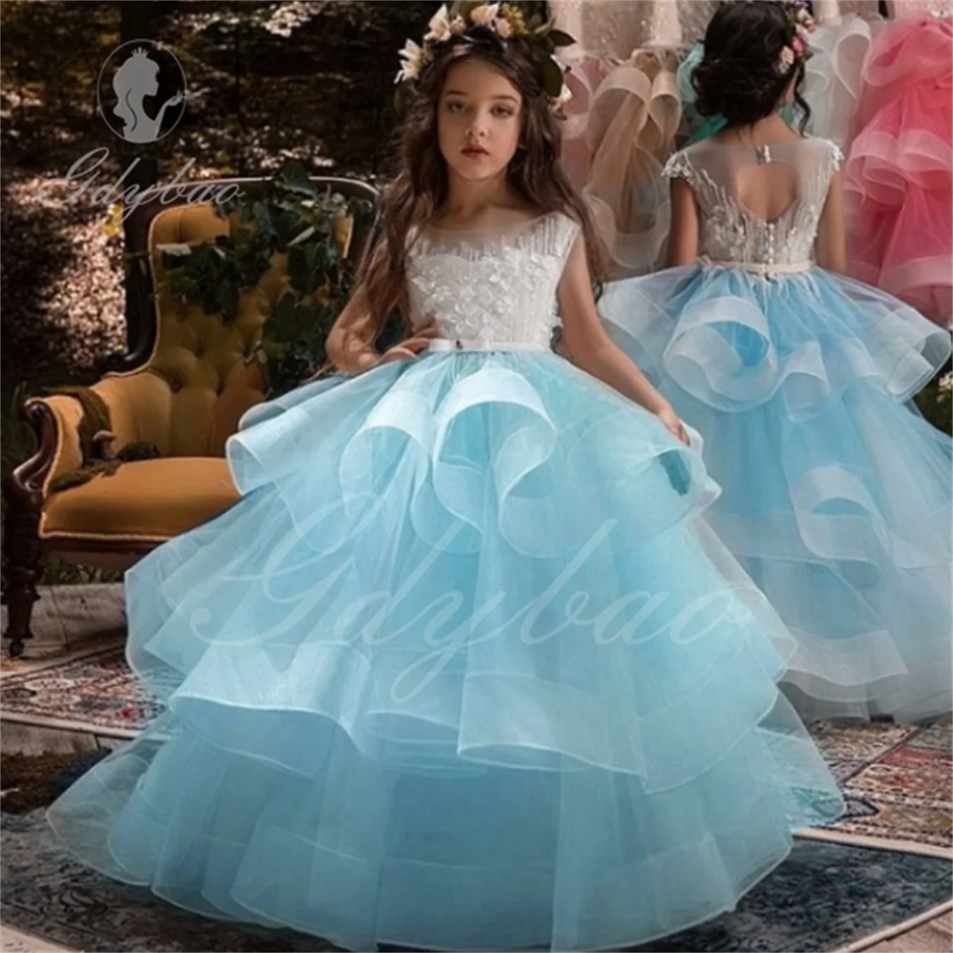 Flower Girl Dress Wedding Party Little Bridesmaid Lace applique Sleeveless Dress Girl Holy Communion Dinner Performance Dresses