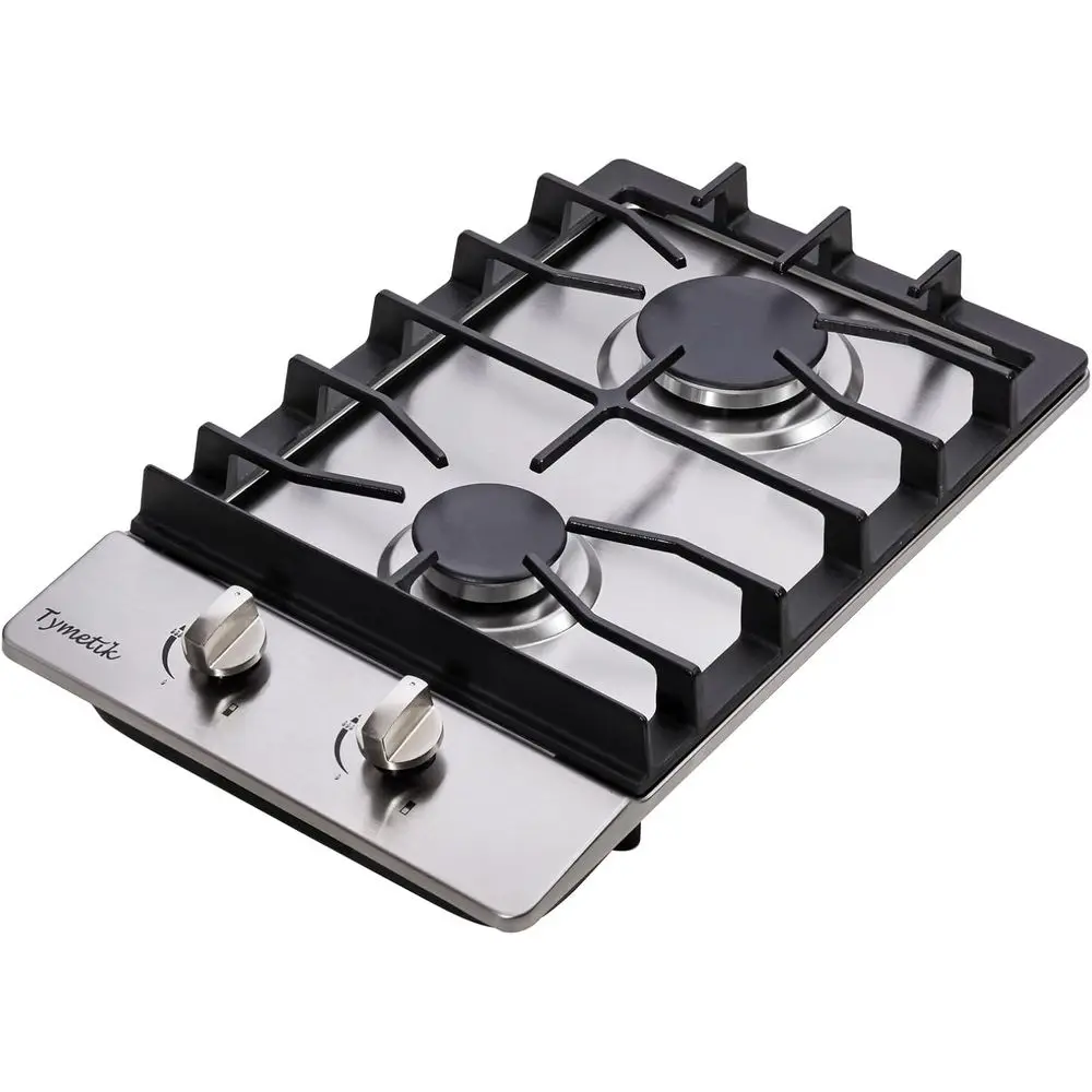 Fogão a Gás Embutido de Aço Inoxidável com Duas Queimadores de 12 Polegadas - Gás Natural/Propano, Adequado para Uso Interno, Externo e em Trailers