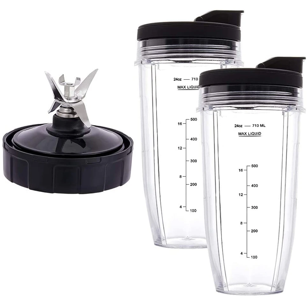 A78E-24Oz Cups with To-Go Lids, 7 Fins Extractor Blade, for Nutri Ninja Auto IQ BN801 SS101 BL480-30 BL641 BL642-30 Blender