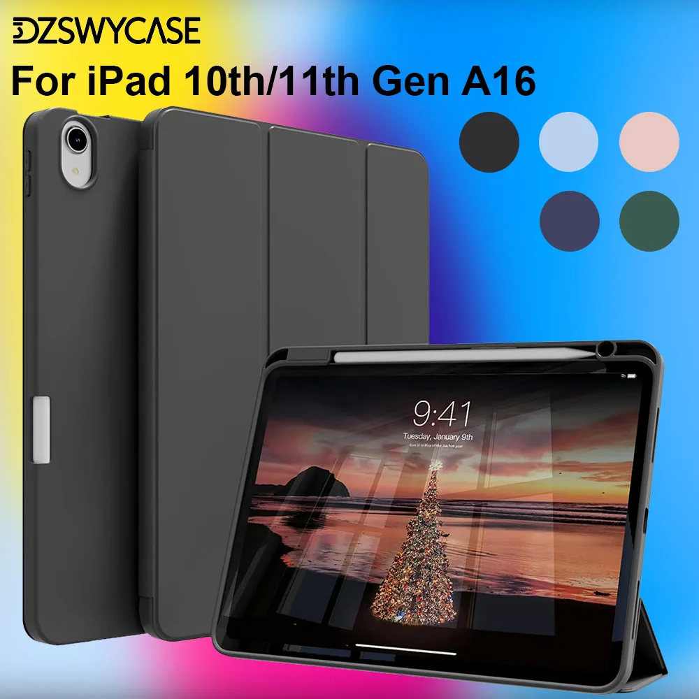 Für iPad 10./11. Generation A16 Hülle 10,9/11 Zoll, mit Stifthalter, dreifach faltbare Ständerabdeckung, weiche Silikonrückseite, automatische Schlaf-/Wachfunktion