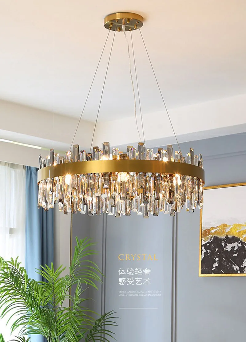 Lustre de cristal k9 dourado moderno e luxuoso de alta qualidade para sala de estar, sala de jantar, quarto interno, luminárias de alta qualidade