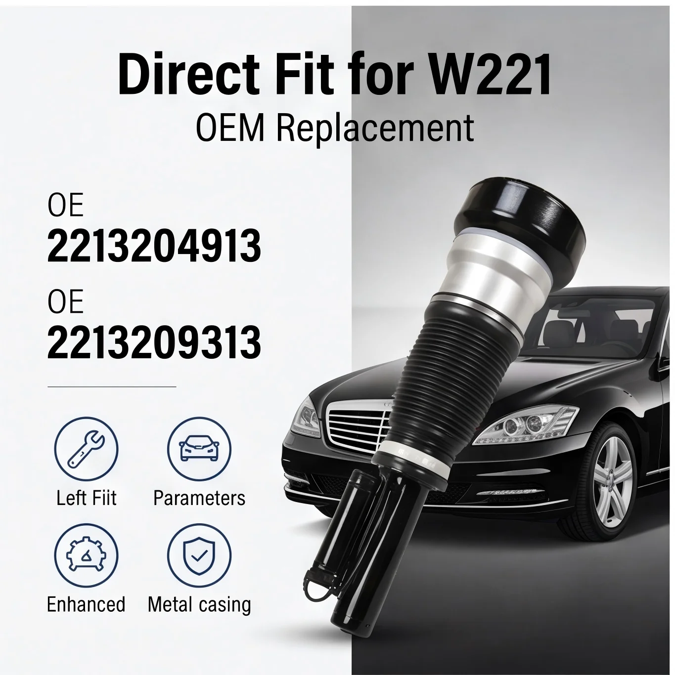 Front Airmatic Strut For Mercedes Benz S-Class W221 S350 S400 S550 Air Suspension Shock Absorder 2213209313 2213204913