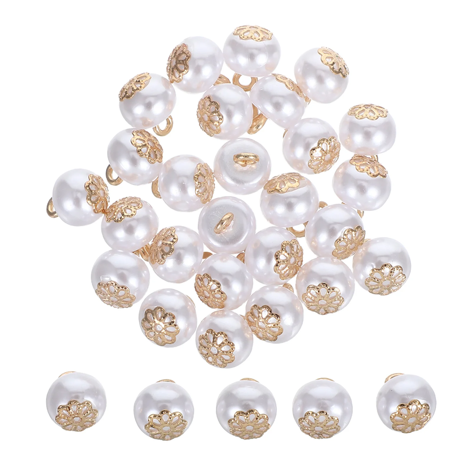

30Pcs Faux Pearl Buttons Round Metal Shank Sewing Crafts Decorative Buttons for Clothing Dresses DIY Sewing Button Replacement