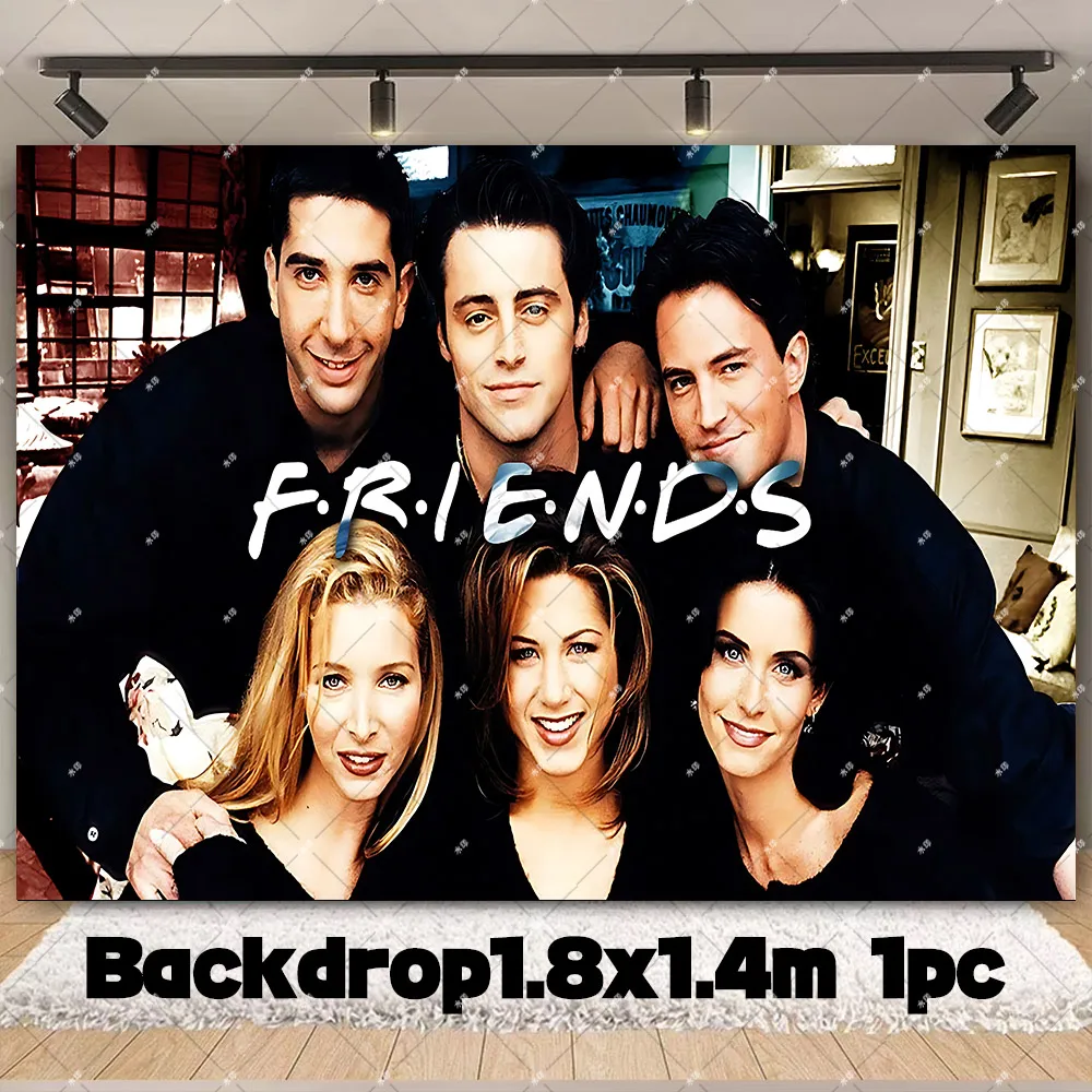 US TV Friends Theme Red Brick Wall City Night Sofa Coffee Shop Birthday Wedding Party Cake Topper Balloons Banner Backdrop Props