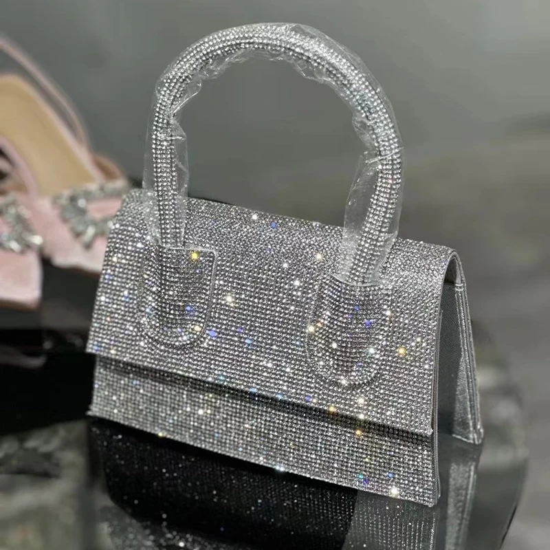 Bling Diamond Evening Handbags Women\'s PU Leather Clutch Purse Sparkly Rhinestone Top Handle Wedding Bridal Bags Shoulder Bags