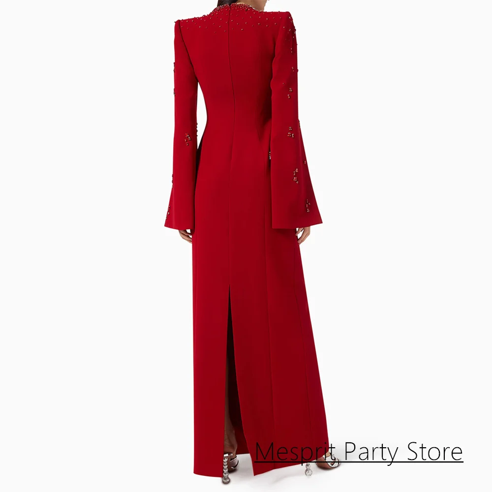 Saudi Arabic Evening Dress Customized Square Neck Full Sleeves Beading Rhinestone Arab Prom Gown Wedding Party Dresses image 4