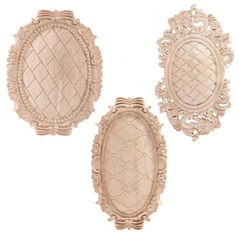 Flower Wood Carving Natural Wood Appliques for Furniture Cabinet Unpainted Wooden Mouldings Decal Decorative Figurine