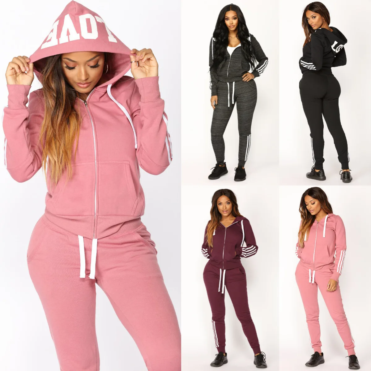 Womens 2 Piece Outfit Set Spring Autumn Female Hooded Zipper Sweat Jacket Lady\'s Sweatpants Trousers Women\'s Clothing Sales