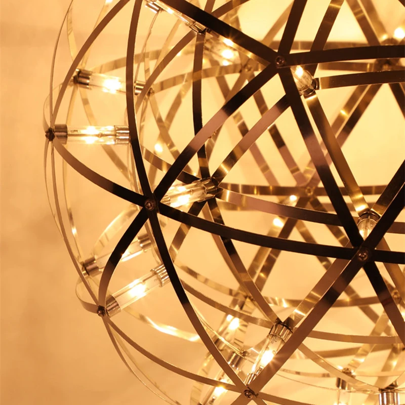 Imagem -06 - Montado Spark Ball Led Lustres Itália Designer Fogo de Artifício Loft Sala de Estar Lâmpada Pingente Remoto Decoração Interior Aço Inoxidável