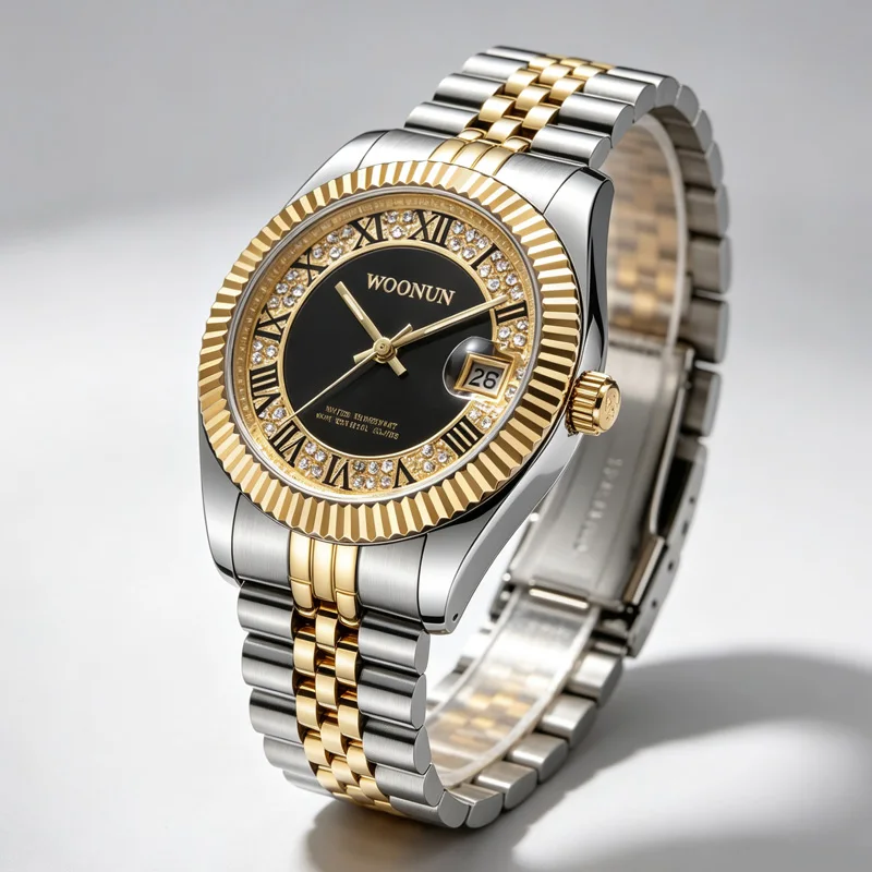 Top Brand Luxury Ice out Diamond Watches Men Fashion Silver Gold Watchband Day Date Quartz Wristwatches Men Business Watches