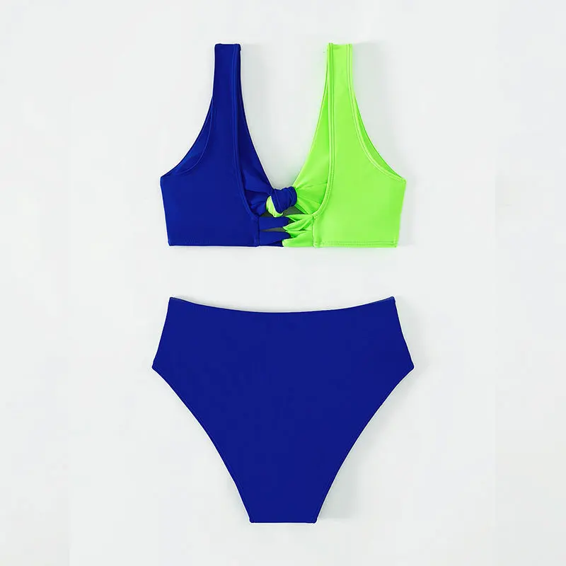 Maillot de bain Sexy torsadé, dos nu, noué, taille haute, pour vacances, Patchwork, Y2K, vêtements de plage