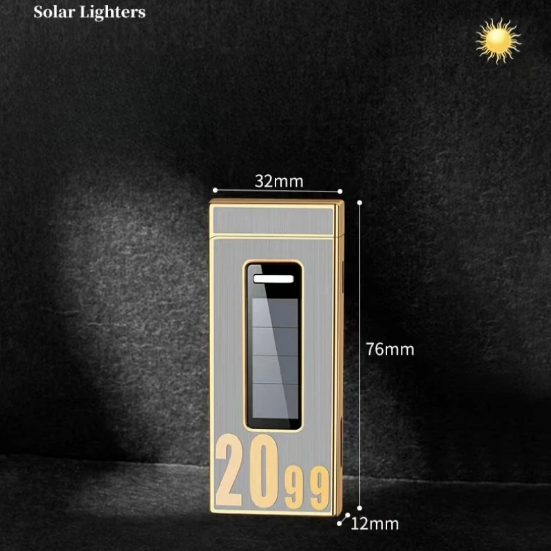 2023 Touch Sensitive Solar Rechargeable Lighter Metal Outdoor Windproof Butane Gas Lighter Turbo Torch Blue Flame Jet Lighters