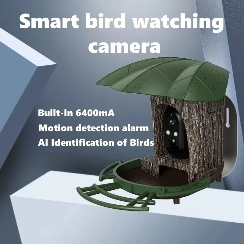 Solar Powered Smart Bird Feeder with Camera Night Vision Auto Capture AI Bird Species Identification Outdoor Bird Food Dispenser
