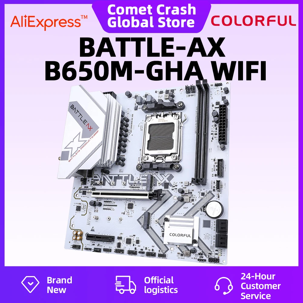 COLORFUL BATTLE-AX B650M-GHA WIFI V14 AMD B650 Motherboard DDR5 7600(OC) with Bluetooth AM5 Pure White Motherboard PC Gamer