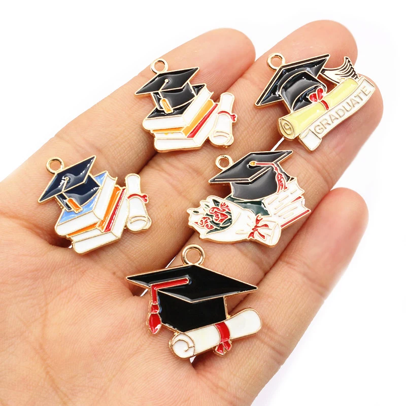 10Pcs Émail Graduation Chapeau Charmes Pendentif pour Colliers Boucles D'oreilles DIY Bijoux Fabrication Décorations Accessoires Résultats