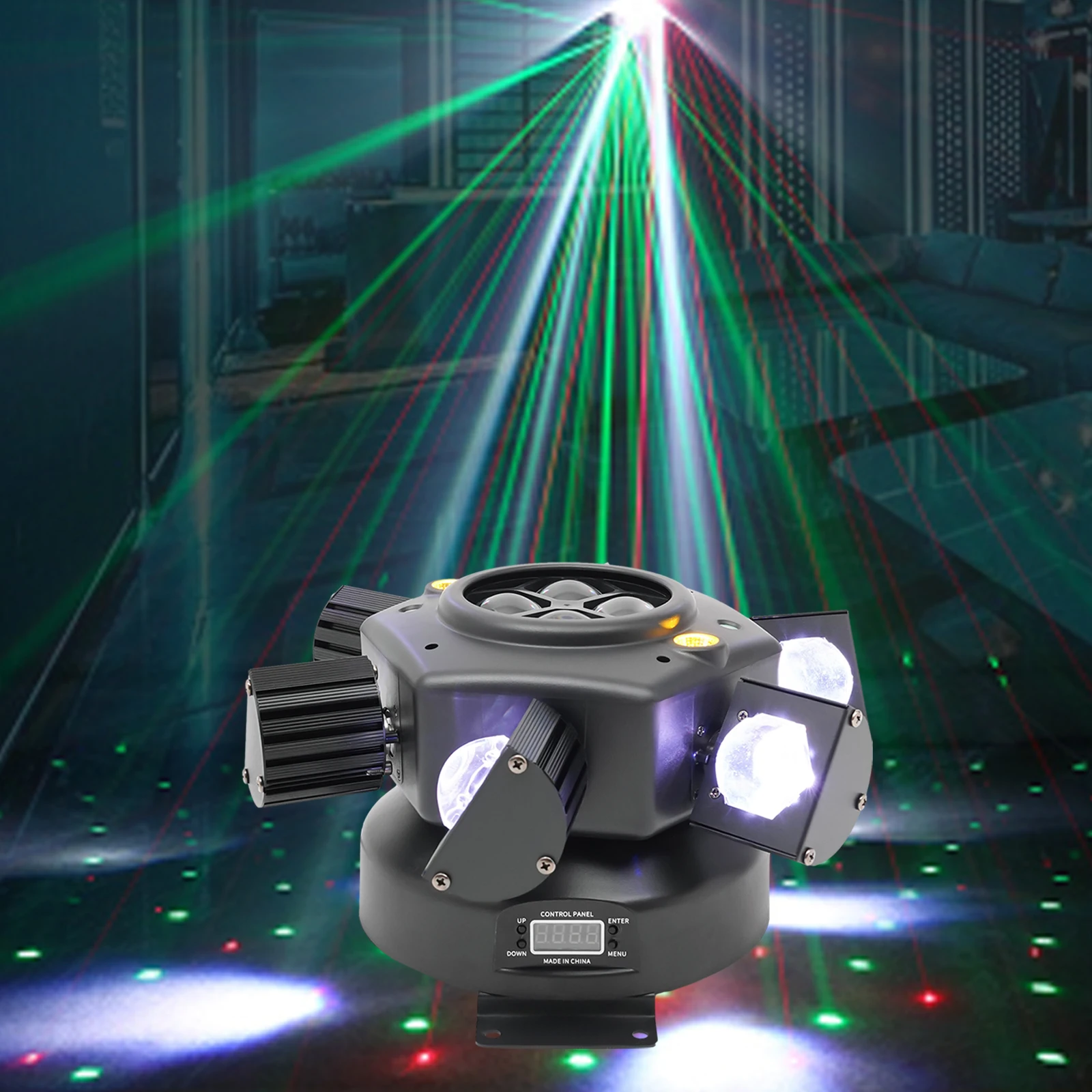 DMX512 Strobe Light Moving Head Stage Light 4 Colors LED Beam with Laser 150W for Disco DJ Party