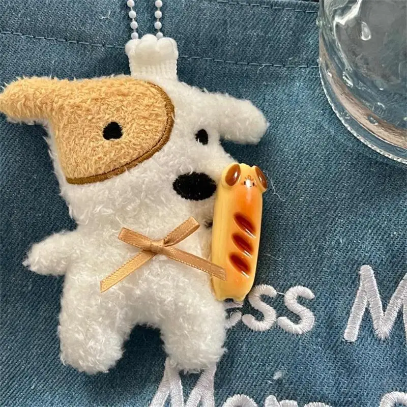 الكرتون لطيف بيكر جرو الكلب أفخم دمية دمية محشوة المفاتيح قلادة جرلي كيرينغ حقيبة معلقة الديكور زوجين الحلي الهدايا