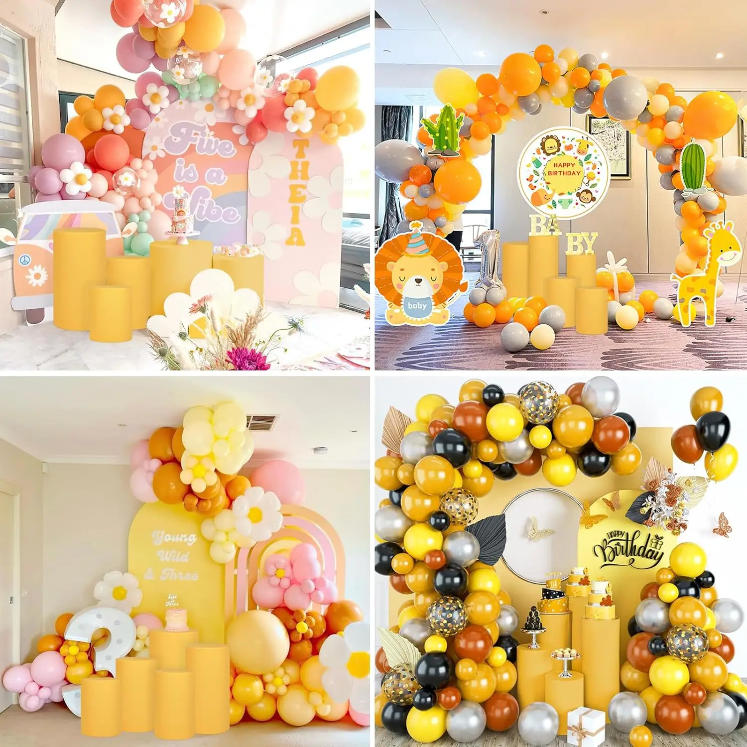 5pcs Cylinder Pedestal Stands spandex Cylinder Covers Metal Elastic Cylinder for Birthday Wedding Decorations Without shelves
