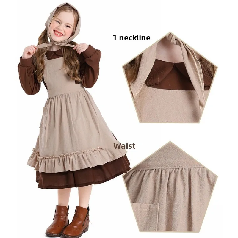 

Kids Cinderella Maid Costume - Victorian Farmhouse Dress for Theater Plays, Halloween & Fairy Tale Parties