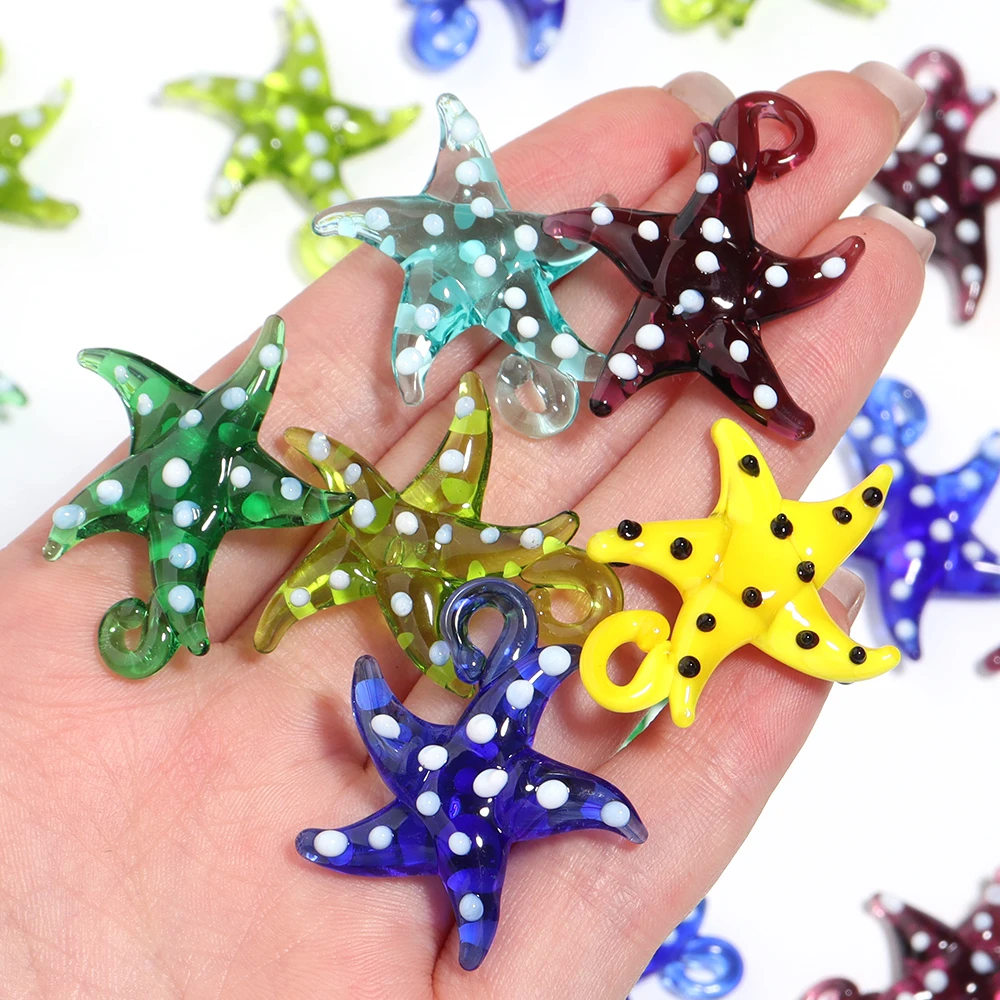 1pc/lot Cute Starfish Lampork Charms Summet Ocean Style Glass Ornament For DIY  Necklace Pendant Decoration Accessories