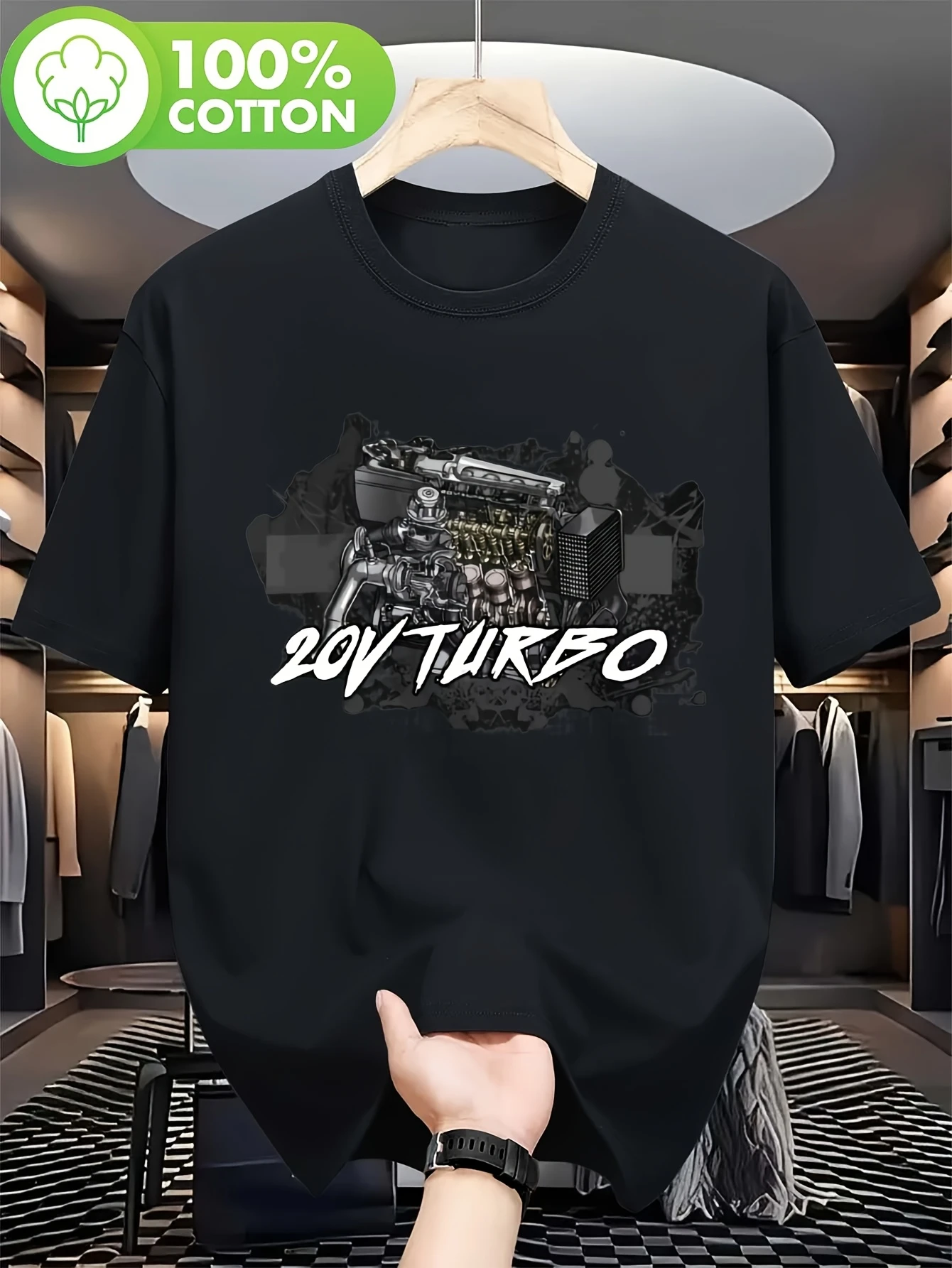 207_20V turbocharged 3B engine design T-shirt personalized men's printed T-shirt      Unisex loose fitting streetwear shirt
