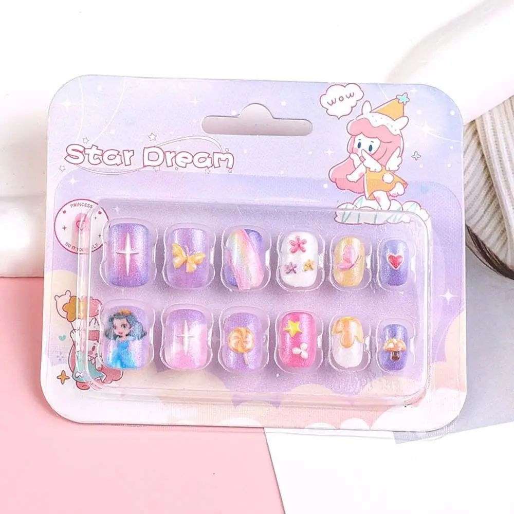 Ensemble de 12 faux ongles pour enfants, accessoires de manucure, dessin animé, couverture complète, N64.N64.Nail Art