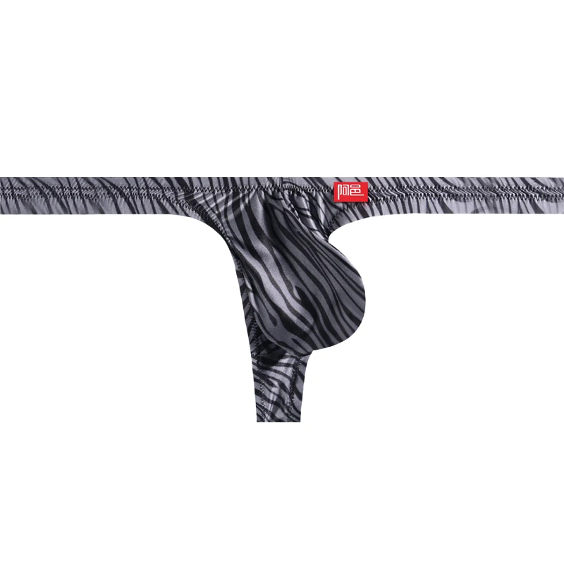 Men's Underwear Low-Rise Sexy Leopard Print Thong T-Back Satin-Finish Form-Fitting Silk-Smooth