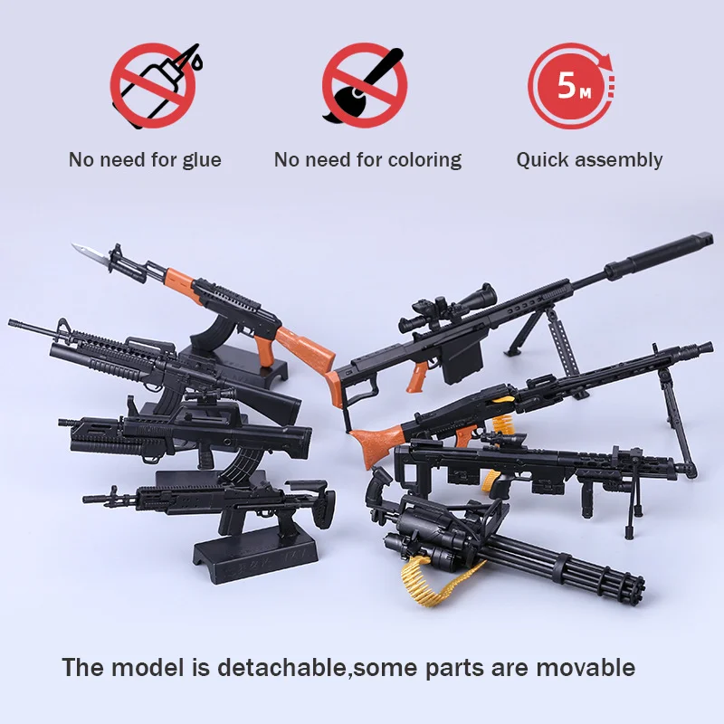 1/6 Scale M82A1 Sniper AK47 Rifle M134 Gatling M16A4 MG42 DSR1 QBZ95 M14BER 4D Splicing Model Gun Fit 12