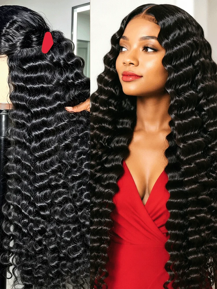 

Loose Deep Wave 13x6 Lace Front Wig Water Wavy Bouncy Curly 13x4 HD Transparent Lace Frontal Remy Brazilian Human Hair Pre Plucked Baby Hair 250 Density 36 42 46 Inch For Women