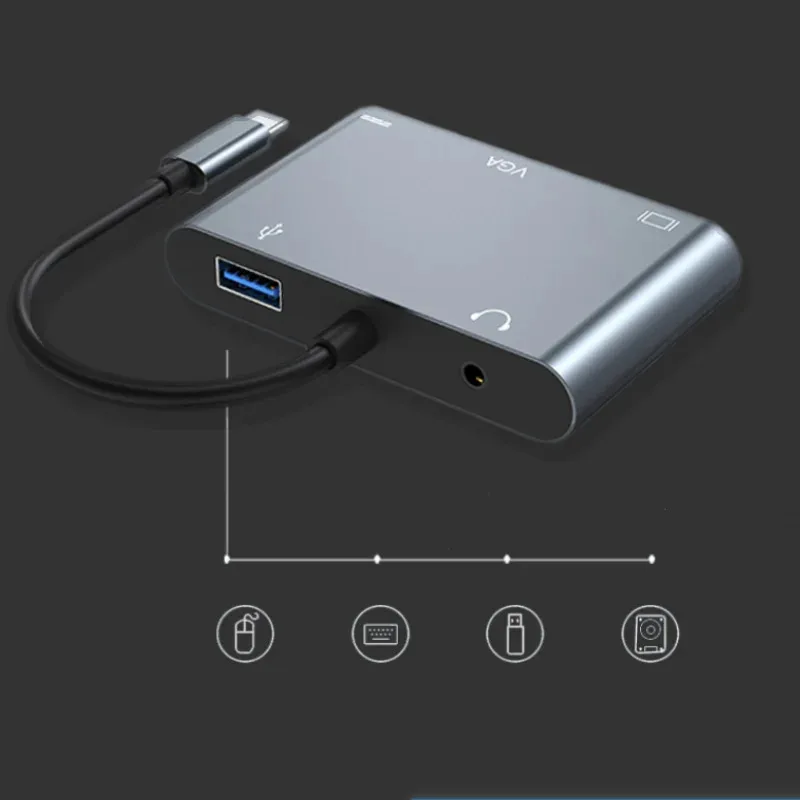 USB C Hub Multiport Adapter, 5-in-1 USB C to HDMI VGA Converter with 4K 60Hz Output and Power Delivery Charging Port for MacBook view 4