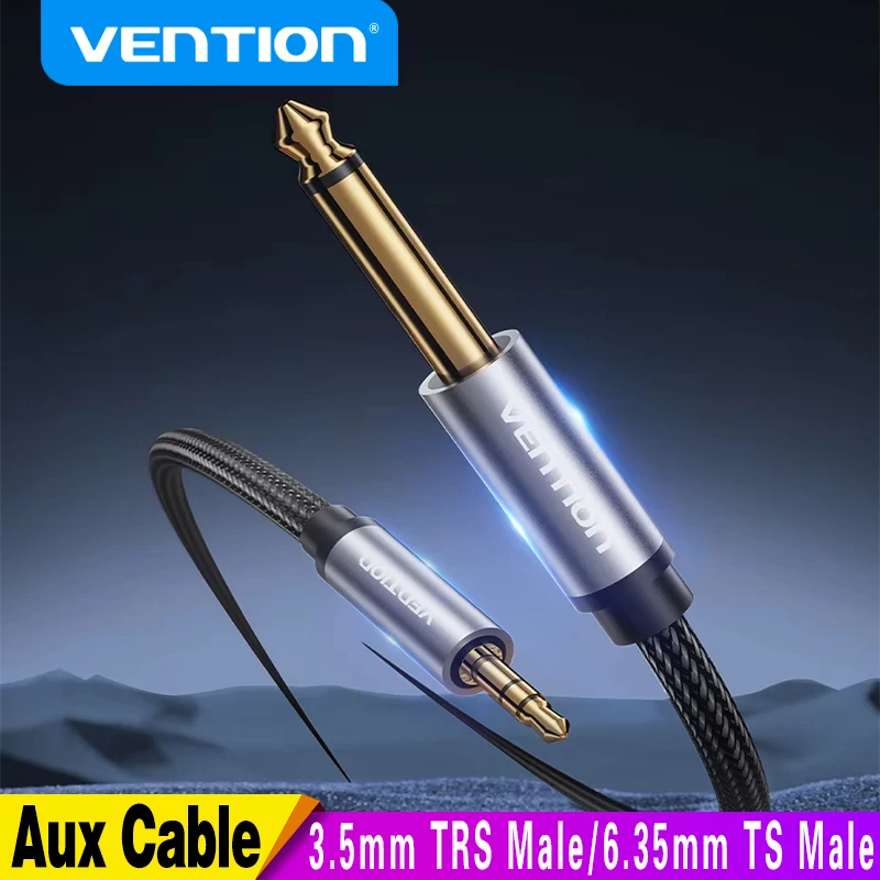 Vention TRS 3.5mm To TS 6.35mm Audio Cable Adapter Aux Cable 3.5 to 6.5 for Mixer Amplifier 2m 3m 5m 10m Aux Cable Male to Male