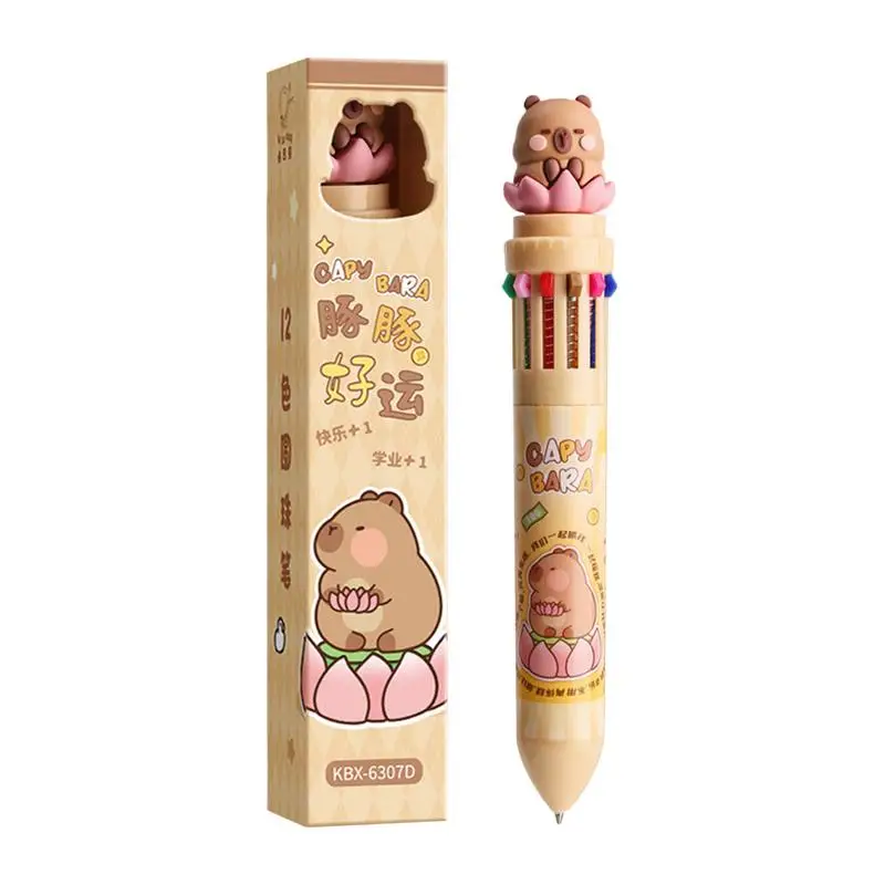 

Retractable Multi Color Pen 12-in-1 Cartoon Capybara Cute Fine Point Colored Ink Multi Smooth Writing Pens 0.7mm For Note Taking