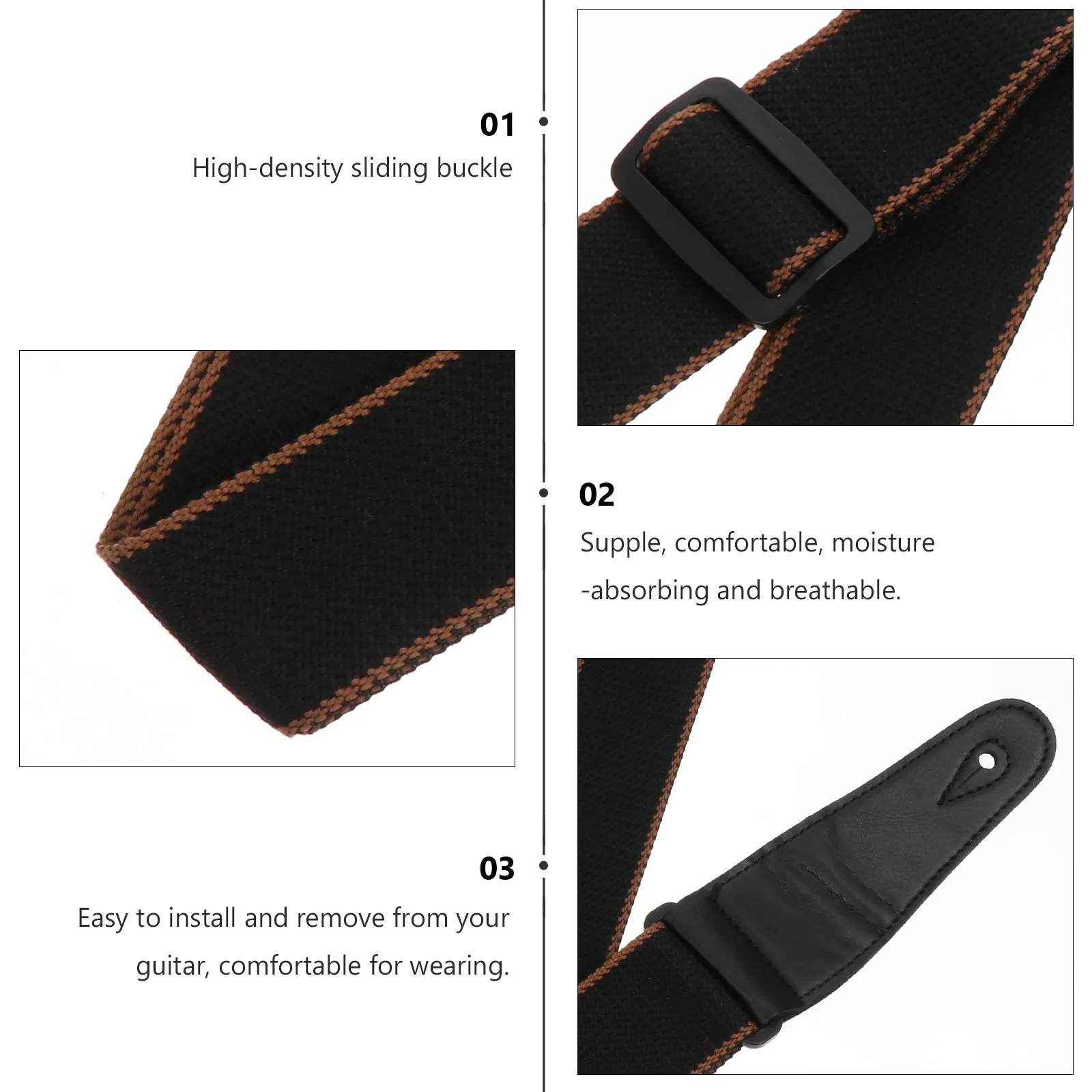 

1Pc Premium Cotton Leather Guitar Strap Adjustable Length Exquisite Workmanship Ukulele Shoulder Belt Music Accessories
