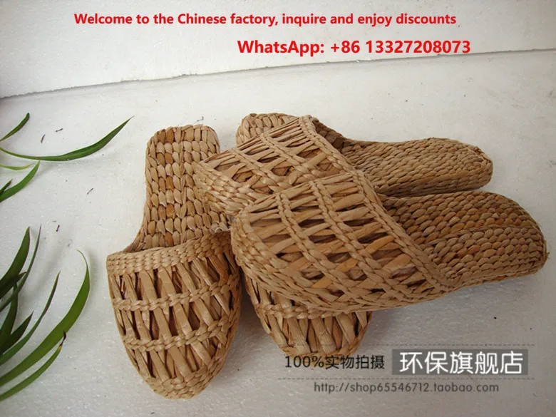 Home made handmade grass woven and comfortable straw slippers with breathable hollow out for foot care