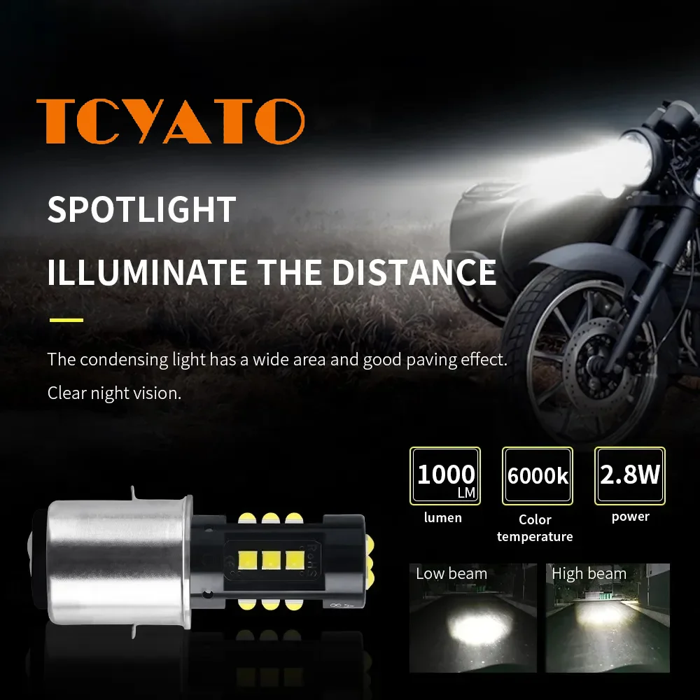 TCYATO LED Motorcycle Headlight H4 P15D BA20D 3030 15 High/Low Bulb Integrated Light