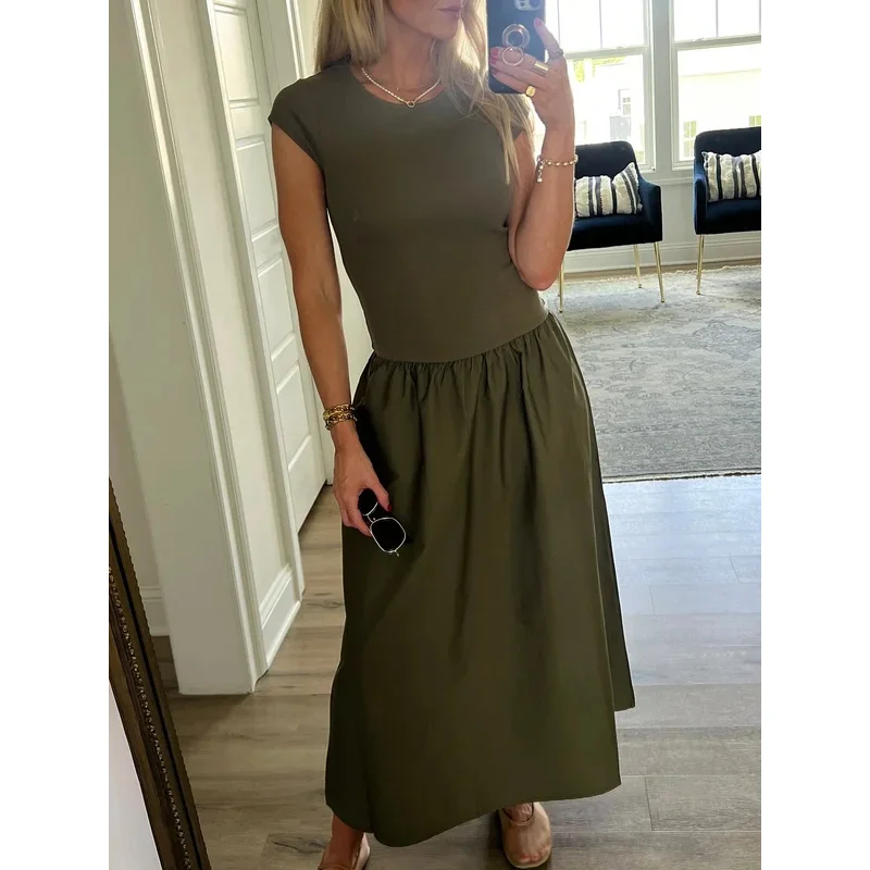 Women's Sleeveless Black Long Dress Elegant Casual Retro Fashion Summer 2025 Party Khaki Vestidos